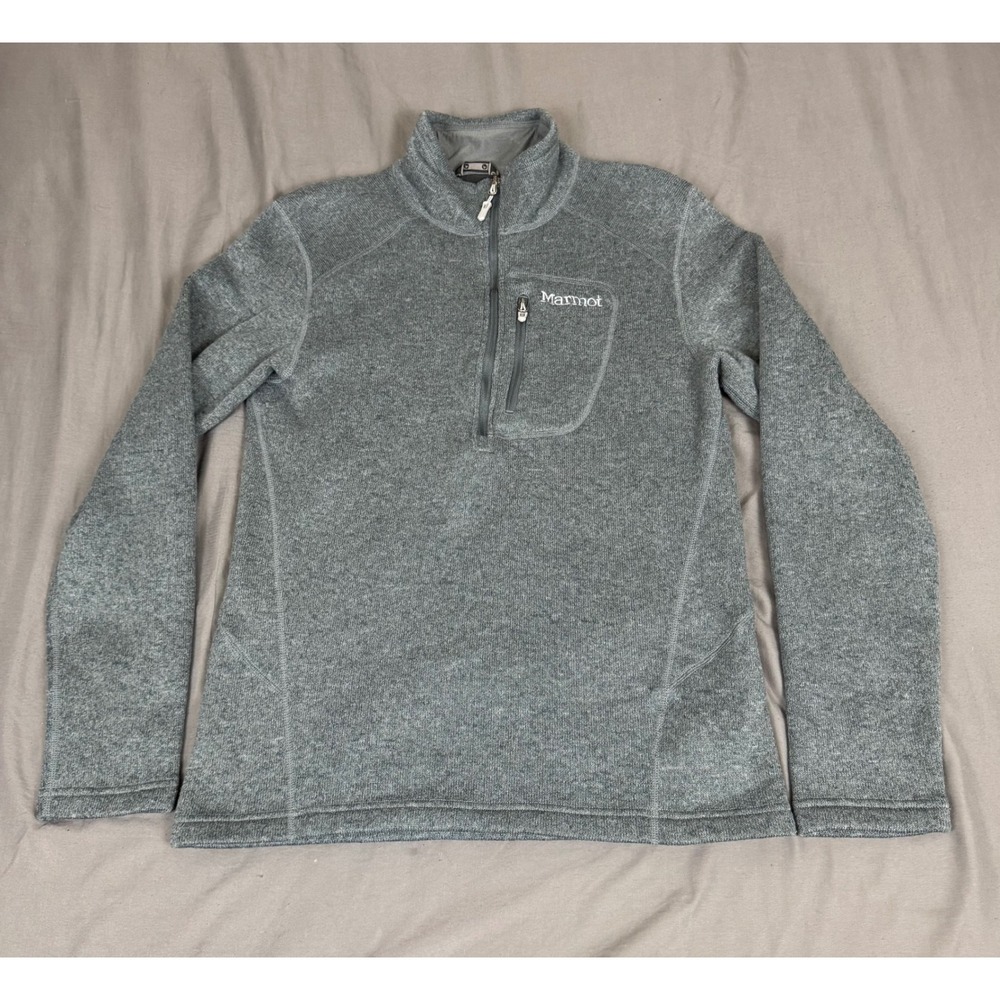 Marmot Mens Drop Line 1/2 Zip Fleece Grey Sweater Knit Pullover K71100 Size M
